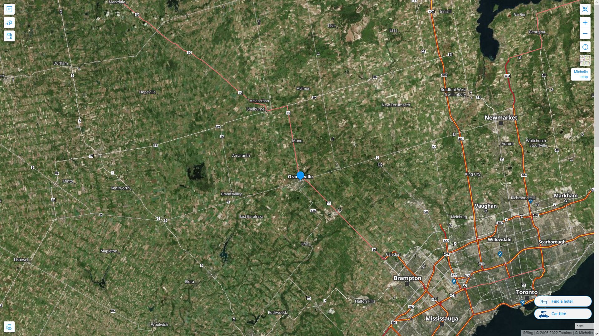 Orangeville Highway and Road Map with Satellite View
